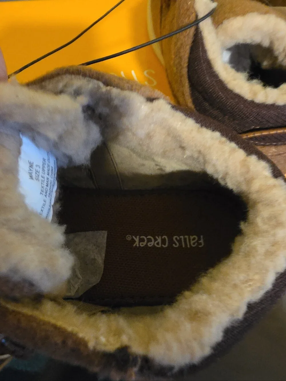NIB Falls Creek Boys Size 3 Wayne Brown Faux Wool Lined Easy On Boots